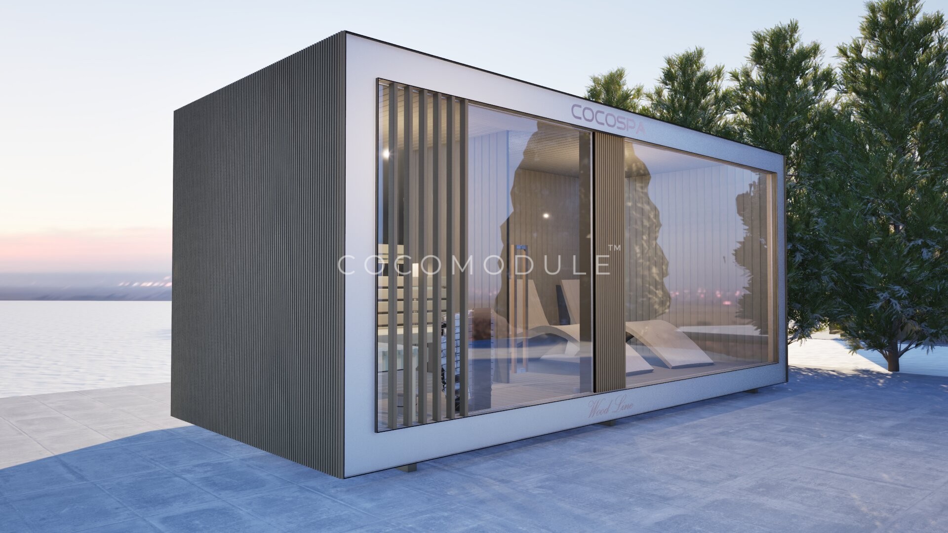 Sauna ogrodowa COCOSPA - 500x220 strefa relaksu, piec elektryczny lub na drewno, sauna premium ocieplona, producent cocomodule