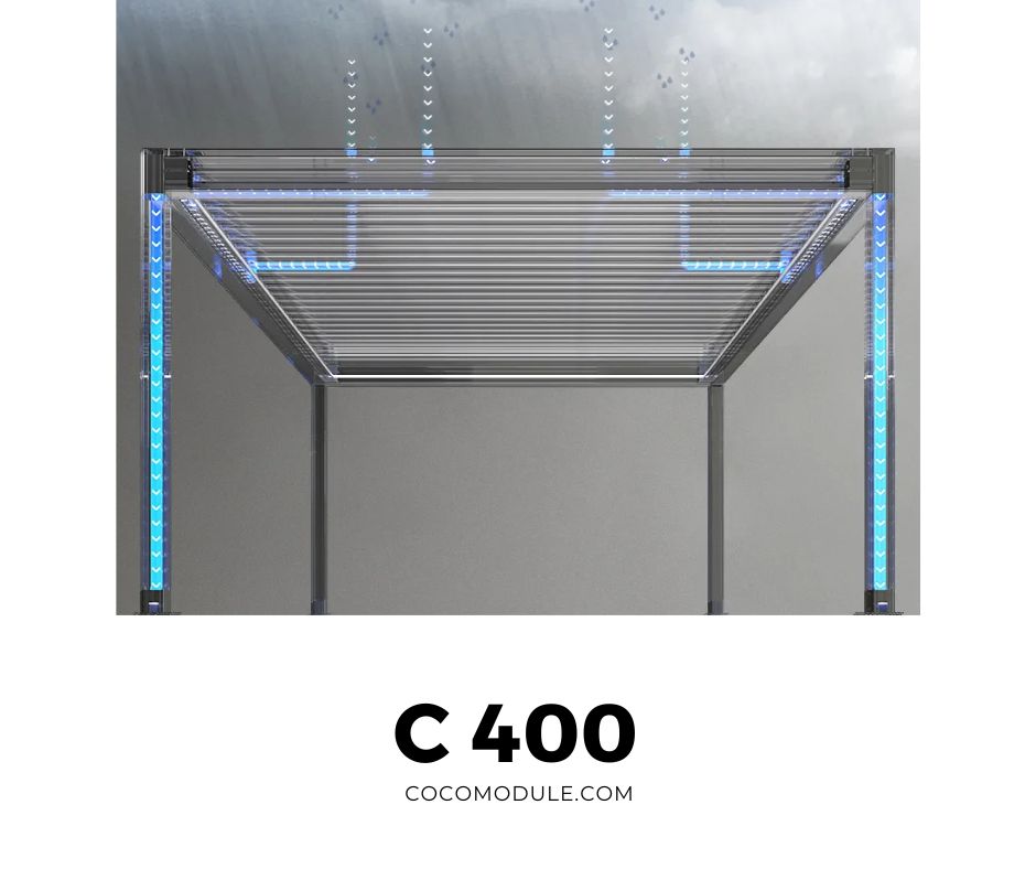 PERGOLA C400, pergole, pergole tarasowe, pergole aluminiowe, solidna konstrukcja, dach elektryczny, producent pergoli