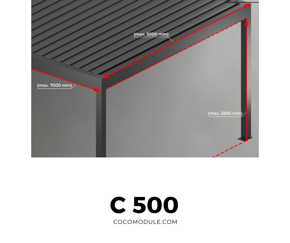 PERGOLA C500, pergole, pergole tarasowe, pergole aluminiowe, solidna konstrukcja, dach elektryczny, producent pergoli