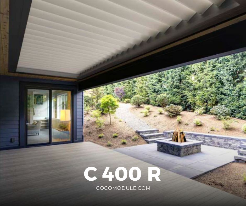 PERGOLA C400 R, pergole, pergole tarasowe, pergole aluminiowe, solidna konstrukcja, dach elektryczny, producent pergoli