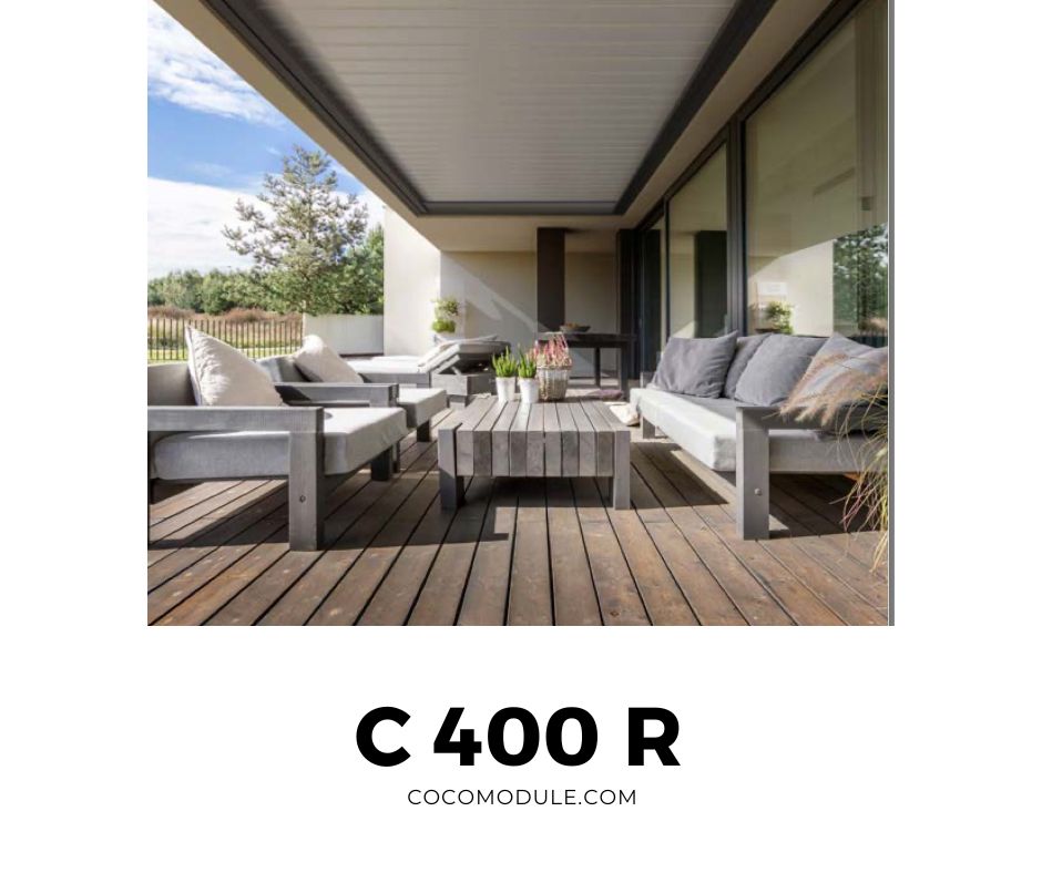 PERGOLA C400 R, pergole, pergole tarasowe, pergole aluminiowe, solidna konstrukcja, dach elektryczny, producent pergoli