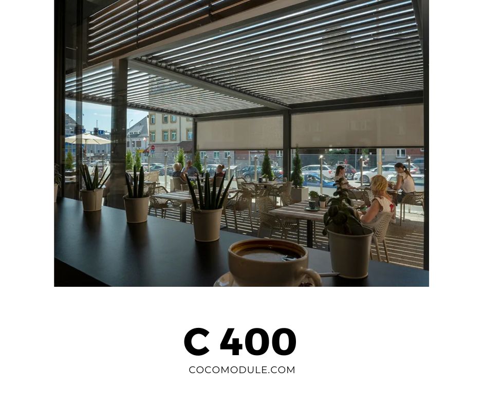 PERGOLA C400, pergole, pergole tarasowe, pergole aluminiowe, solidna konstrukcja, dach elektryczny, producent pergoli