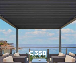 PERGOLA C350, pergole, pergole tarasowe, pergole aluminiowe, solidna konstrukcja, dach elektryczny, producent pergoli
