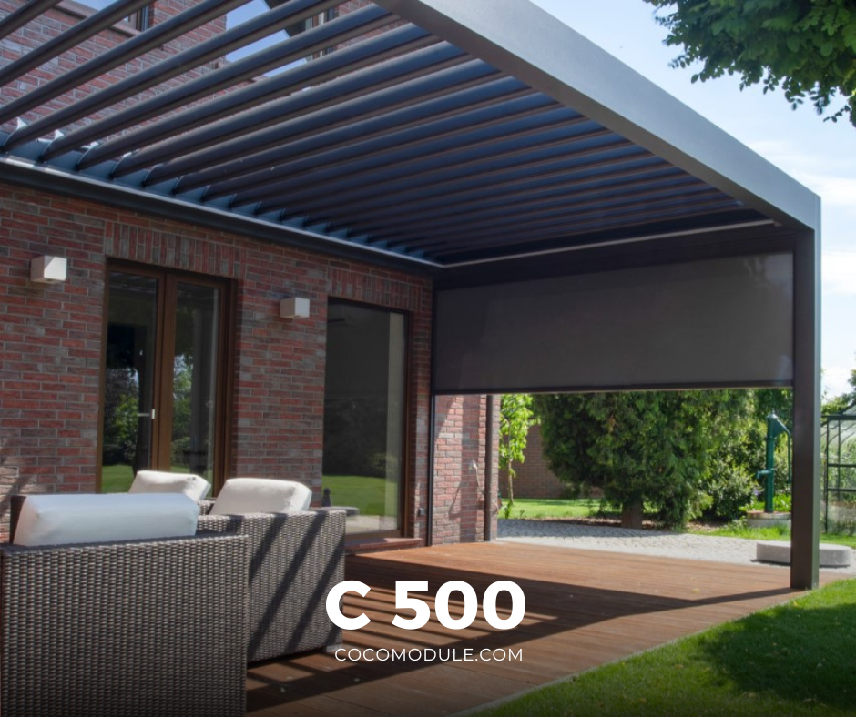 PERGOLA C500, pergole, pergole tarasowe, pergole aluminiowe, solidna konstrukcja, dach elektryczny, producent pergoli