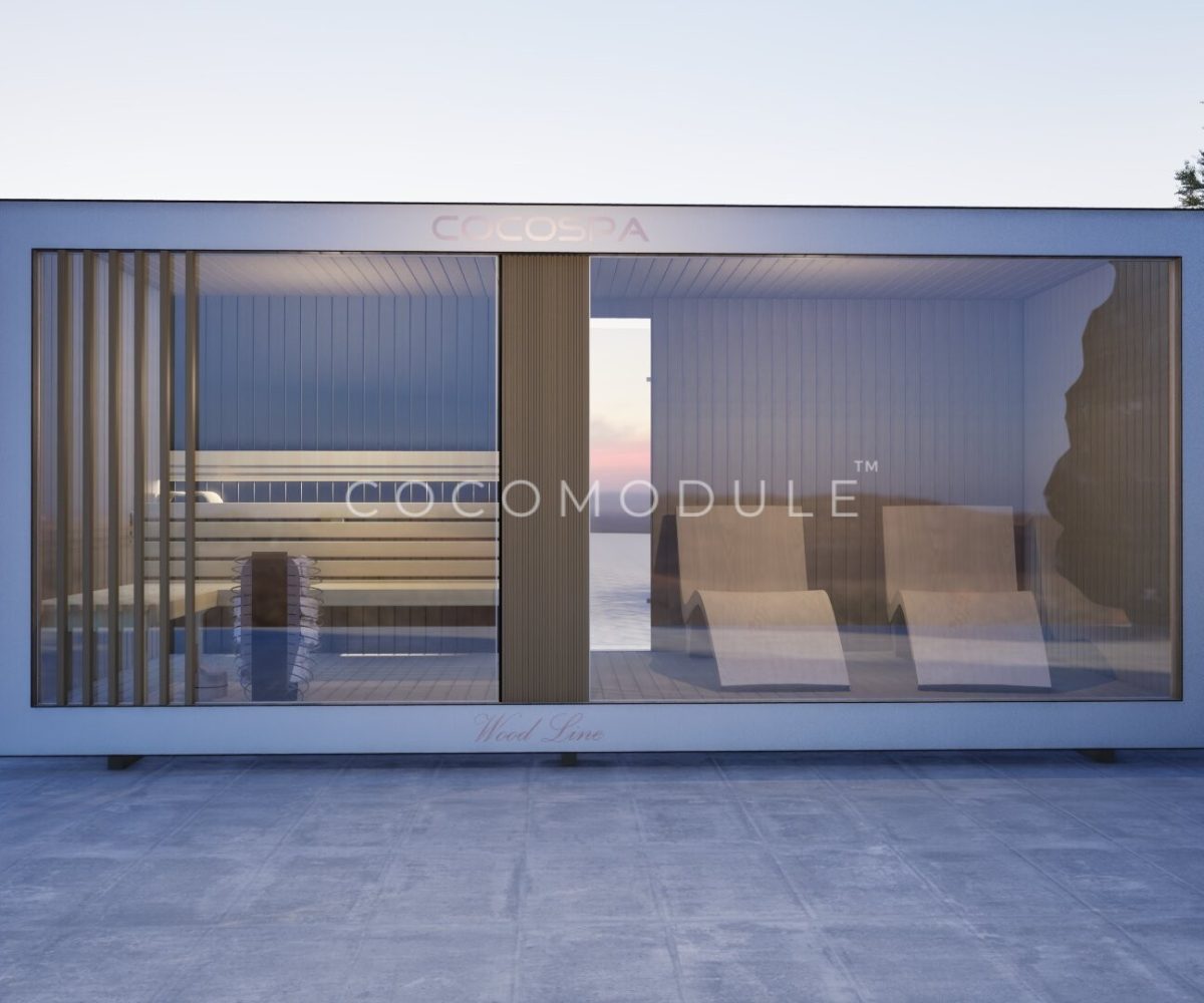 Sauna ogrodowa COCOSPA - 500x220 strefa relaksu, piec elektryczny lub na drewno, sauna premium ocieplona, producent cocomodule